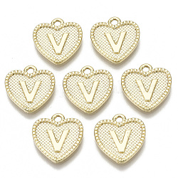 Alloy Pendants, Cadmium Free & Nickel Free & Lead Free, Heart with Letter, Real 18K Gold Plated, Letter.V, 16x15x2mm, Hole: 2mm