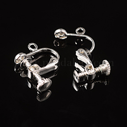 Brass Screw Clip Earring Converter, Spiral Ear Clip, for non-pierced Ears, with Loop, Silver Color Plated, about 13.5mm wide, 17mm long, 5mm thick, hole: about 1.2mm