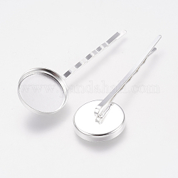 Латунные фурнитуры шпильки Bobby Pin, плоско-круглые, серебристый цвет, лоток : 20 мм, 64 мм