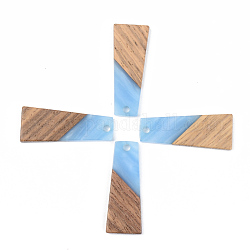 Colgantes de resina opaca y madera de nogal, trapezoide, azul aciano, 30x12x3mm, agujero: 2 mm