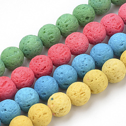 Fili di perle di roccia lavica sintetica, tinto, tondo, colore misto, 10mm, Foro: 1 mm, circa 39pcs/filo, 14.96 pollice (38 cm)