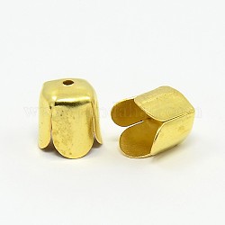 Brass Bead Cones, Column, 4-Petal, Golden, 7x6mm, Hole: 1mm