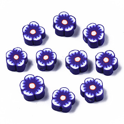 Perles en pâte polymère manuel, fleur, bleu ardoise foncé, 7~10x7~11x3~5mm, Trou: 1.6mm