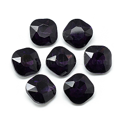 Cabujones de cristal con rhinestone, facetados, espalda plateada, cuadrado, púrpura, 10x10x4.5mm