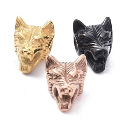 Ion Plating(IP) 304 Stainless Steel Beads, Wolf Head, Mixed Color, 14x11.5x11.5mm, Hole: 1.6mm