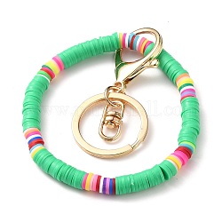 Keychain, with Handmade Polymer Clay Heishi Beads and Golden Plated Iron Alloy Lobster Claw Clasp, Ring, Spring Green, 6.7cm