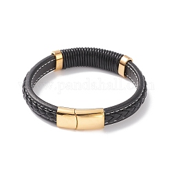 Lederband Kordel Armband & Armreif, 304 Magnetverschluss aus Edelstahl, Rechteck, golden, 8-5/8 Zoll (22 cm), 12~15x6~10 mm