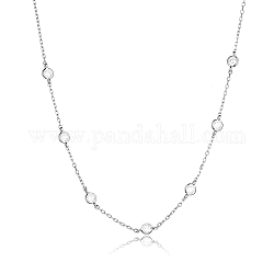 Colliers en argent sterling plaqué rhodium avec chaîne de perles en zircone cubique transparente pour femmes, platine, 13.39 pouce (34 cm)