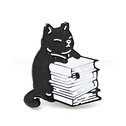 Katze mit Buch-Emaille-Pin, Cartoon-Legierungsabzeichen für Rucksackkleidung, Elektrophorese schwarz, Schwarz, 25.5x23x2 mm