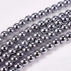 Chapelets de perles en hématite synthétique sans magnétiques, ronde, Grade a, platinée, 3mm, Trou: 1mm, Environ 127 pcs/chapelet, 16 pouce