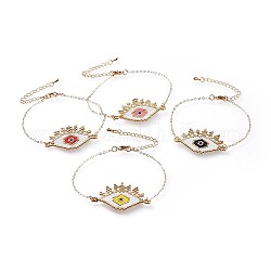 Bracelets de lien de perles de rocaille japonaises, avec des chaînes en laiton et des pinces à homard, oeil, véritable 18k plaqué or, couleur mixte, 7-3/8 pouce (18.8 cm)