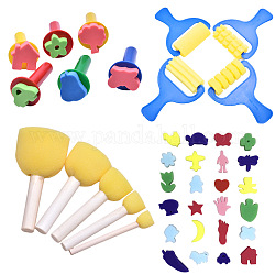 Malwerkzeugsets für Kinder, Schwamm Pinsel und Stempel, kreatives lustiges Zeichnungsspielzeug, zufällige einzelne Farbe oder zufällige Mischfarbe, 39 Stück / Set
