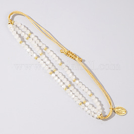 Messing-Charm-Armbänder im Bohème-Stil, geflochtene Glasperlenarmbänder für Frauen, Oval mit Jungfrau Maria, creme-weiß