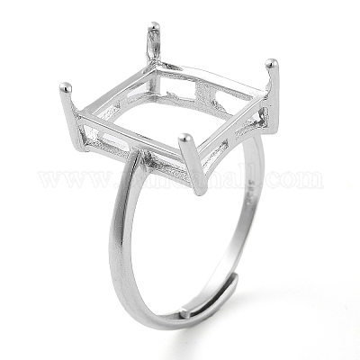 925 anello solitario in argento sterling regolabile rettangolare&nbsp;STER-G042-11P-1