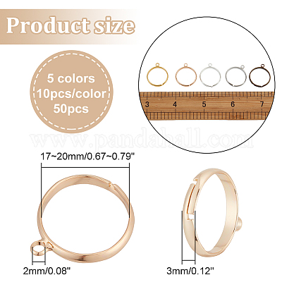 50 base de anillo de bucle de latón ajustable de 5 colores&nbsp;KK-DC0002-52-1