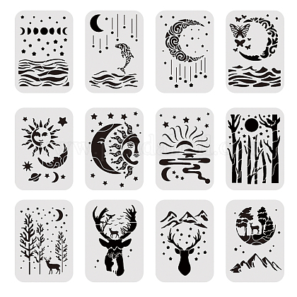 BENECREAT 12PCS 8x12 Inches Moon Star Elk Pattern Template Stencil River Painting Stencil for Art Craft Painting Scrabooking and Decoration DIY-WH0172-034-1