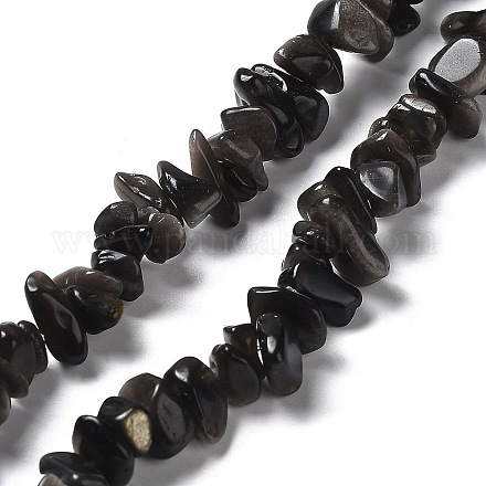 Brins de perles d'obsidienne à éclat argenté naturel G-M205-07A-1