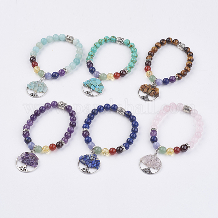 Bijoux bracelet en perles de pierres naturelles & synthétiques avec breloque de chakra BJEW-JB03608-1