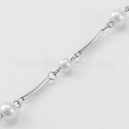 Handmade Round Glass Pearl Beads Chains for Necklaces Bracelets Making AJEW-JB00070-01-1