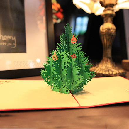 メリークリスマス3dは、クリスマスツリーのグリーティングカードをポップアップ  レッド  15x15cm DIY-N0001-118R-1