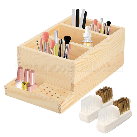 GLOBLELAND Wooden Nail Drill Bits Holder Stand with 2Pcs Nail Drill Bits Cleaning Brush 12 Holes Nail Drill Bits Holder Organizer Nail Drill Machine Storage Box for Professional Nail Salon or Home MRMJ-GL0001-13-1