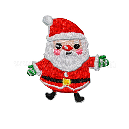 クリスマスをテーマにしたコンピュータ刺繍布粘着パッチ  パッチにこだわる  マスクと衣装のアクセサリー  アップリケ  サンタクロース  54x50mm XMAS-PW0001-096C-1