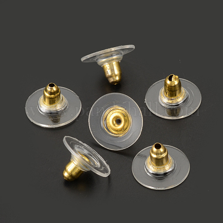 真鍮ピアスキャッチ  ブレット クラッチ イヤリング バック パッド付き  垂れ耳に  プラスチック付き  ゴールドカラー  11.5x11.5x6.5mm  穴：1mm KK-Q735-343G-1