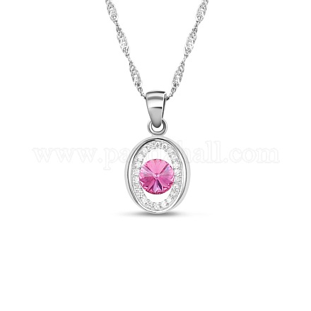 TINYSAND Chic 925 Sterling Silver CZ Oval Pendant Necklaces TS-N285-R-1