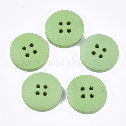 塗りの木製のボタン  4穴  フラットラウンド  薄緑  20x4mm  穴：2mm WOOD-Q040-001E-1