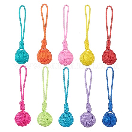 Polyester Cord Knitted Ball Wood Pendant Decoration HJEW-JM01034-1