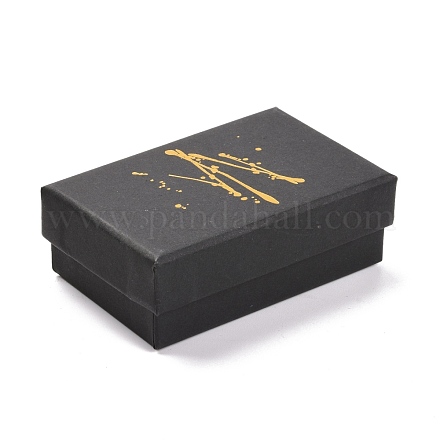 ホットスタンピング板紙ジュエリー包装箱  内部のスポンジ  リング用  小さな時計  ネックレス  イヤリング  ブレスレット  長方形  ブラック  8.1x5.2x2.8cm CON-B007-01D-1