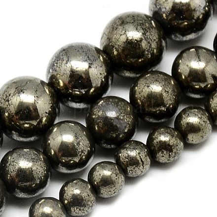 Natural Pyrite Beads Strands G-S265-03-6mm-1