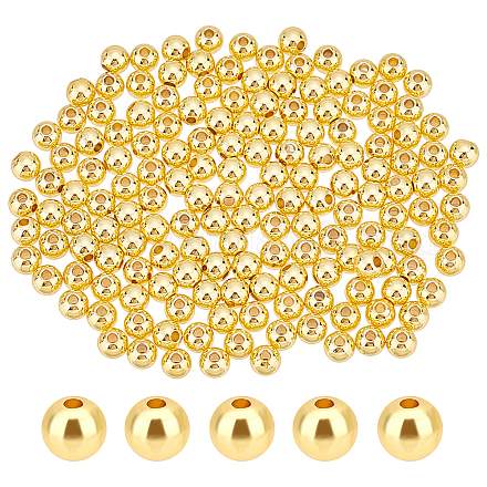 PH PandaHall 200pcs 5mm 18K Gold Plated Brass Beads Long-Lasting Round Smooth Spacer Beads Seamless Loose Ball Beads for Summer Hawaii Stackable Necklace KK-PH0004-76B-1