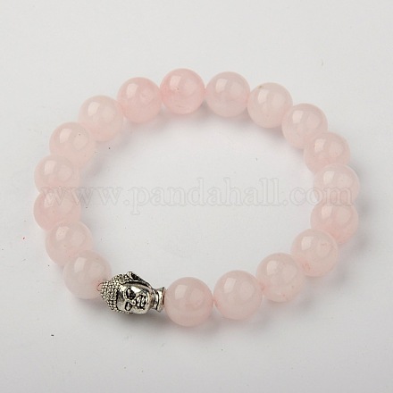Bracelets extensibles en quartz rose naturel BJEW-JB01329-03-1