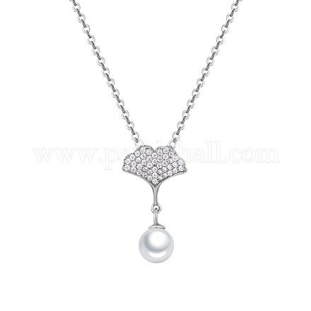 Ginkgo-Blatt mit runder Perlenkette für Mädchen und Frauen NJEW-BB44420-A-1