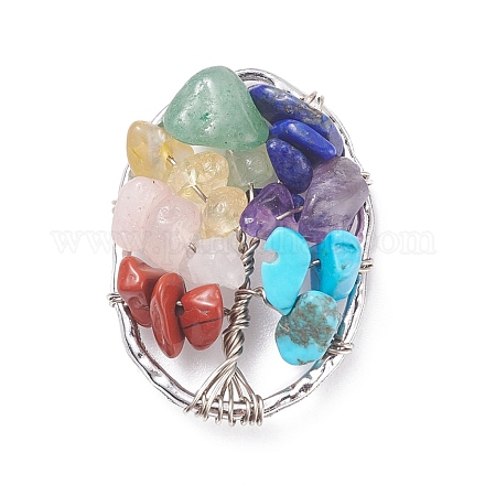Gemstone Copper Wire Wrapped Chips Pendants PALLOY-JF01408-02-1