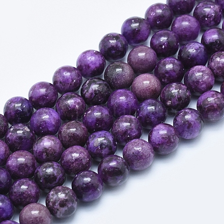 Fili di perle di pietra mica naturale di lepidolite / viola G-E444-40-10mm-1