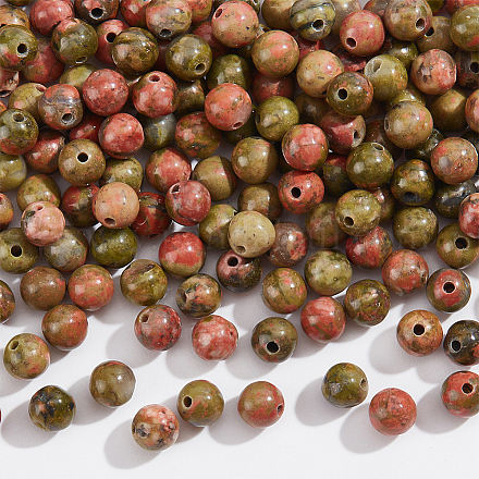 Nbeads Natural Unakite Round Beads Strands G-NB0004-87A-1