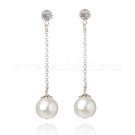 Élégant bijoux de mariage boule perle de verre pendre boucles d'oreille EJEW-PJE750-1