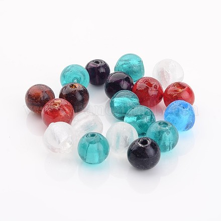 Perles en verre d'argent feuille manuelles X-FOIL-R054-10mm-M-1