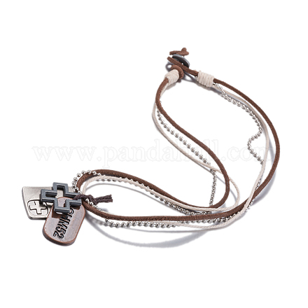 Unisex Retro Cross Zinc Alloy Pendant and Leather Cord Necklaces NJEW-BB15990-1