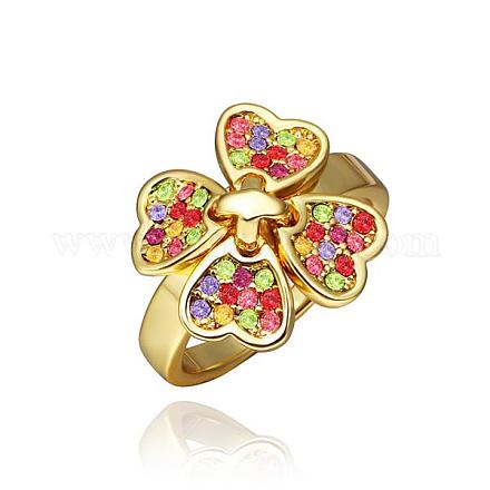 Fashion Jewelry Exquisite Tin Alloy Czech Rhinestone Clover Finger Rings For Women RJEW-BB14043-8G-1