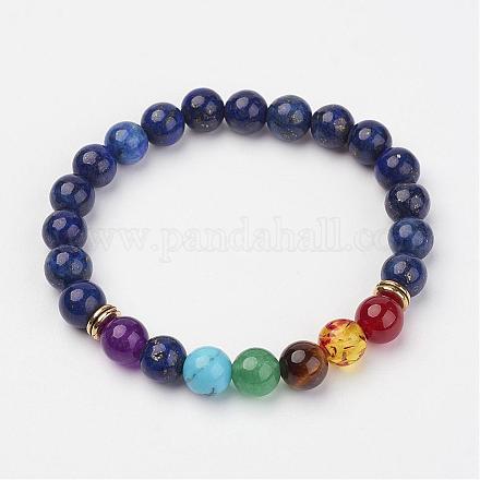 Lapis Lazuli Beaded and Gemstone Beaded Stretch Bracelets BJEW-P065-B-10-1