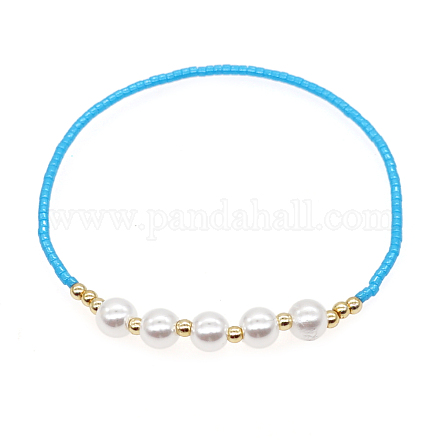 Pulsera elástica con cuentas de perlas de imitación y semillas de vidrio para mujer. BJEW-A22-12-17-2-1
