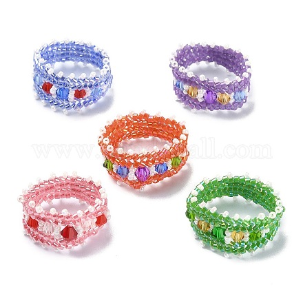 Bagues extensibles en perles de verre pour femmes RJEW-MZ00005-1