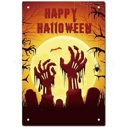 CREATCABIN Happy Halloween Tin Sign Metal Signs Vintage Funny Sign Plaque Poster Wall Art for Holiday Decor Home Coffee Restaurant Bar Sign 8 x 12 Inch AJEW-WH0157-372-1