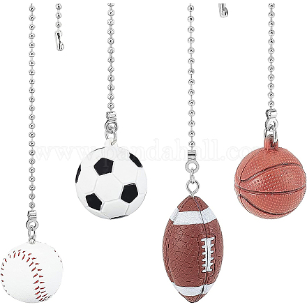 BENECREAT 4 Pack Sports Ceiling Fan Pull Chain 14inch Basketball Soccer Baseball Rugby Ornaments Pendant Light Pull Chain Extension Set For Ceiling Light Lamp Fan FIND-BC0003-39-1