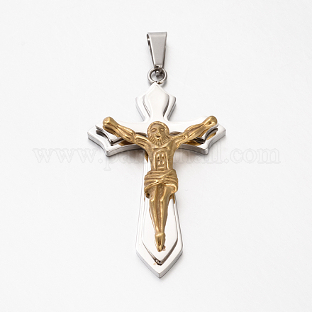Easter Theme Fashion Bi-Color 201 Stainless Steel Crucifix Cross Big Pendants STAS-F010-03G-1