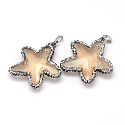 Colgantes de rhinestone de vidrio con forma de estrella de mar/estrellas de mar X-GLAA-N0019-06E-1