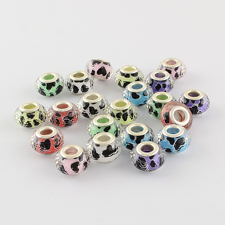 Large Hole Heart Pattern Acrylic European Beads with Silver Color Plated Brass Double Cores OPDL-R113-M2-1
